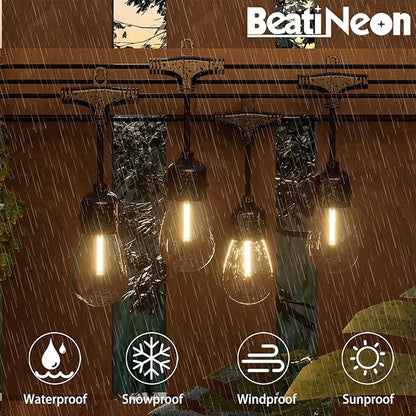 Outdoor String Lights 48 ft, LED Patio Lights with 16（15+1 Spare S14 Shatterproof Bulbs, IP 65 Waterproof, Outside Hanging Light for Cafe Bistro Backyard
