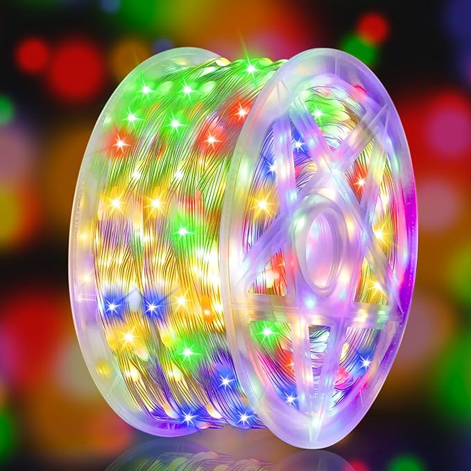 328FT 1000LED Christmas Lights Outdoor, Outdoor Transparent Wire Christmas Tree Lights with 8 Modes Waterproof, Plug in String Light for Outside Indoor Xmas Tree House Holiday Wedding Party Decor