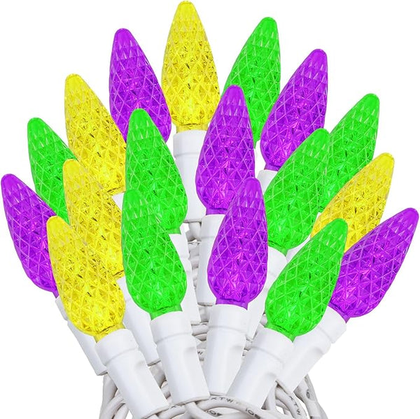 ‎‎‎Novelty Lights 24FT 70 LED C6 LED Mardi Gras String Lights, Outdoor Christmas Tree Commercial Grade LED String | Lumora