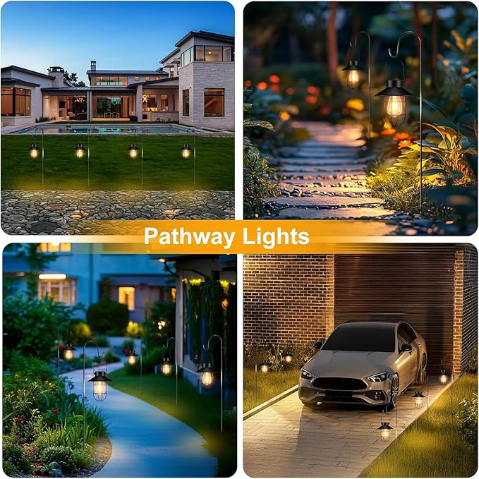 2 Pack Shepherd Hook Outdoor Waterproof Hanging Black Solar Lanterns Porch Lighting Decoration Outdoor Lanterns for | Lumora