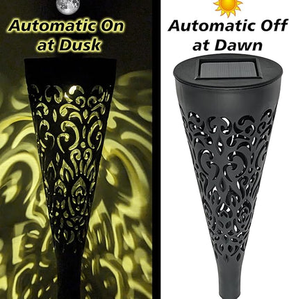 EX ELECTRONIX EXPRESS 6 Pack Solar Charging Decorative Walkway Patio Lawn Lights - Warm Yellow Subtle Pattern Lighting - Automatic On at Dusk and Off at Sunrise - Weatherproof Black Plastic