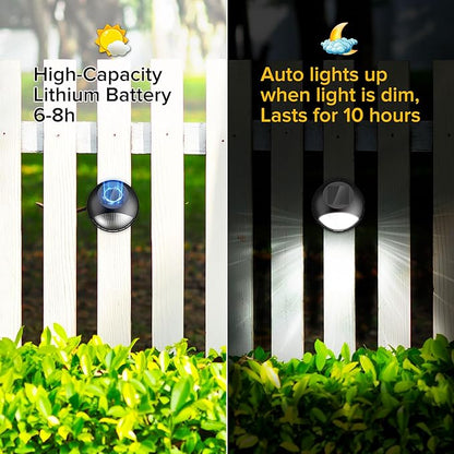 JJX Solar Fence Lights 2 Pack, Solar Deck Lights Outdoor Waterproof Stair Outdoor Step Light for Outside, Deck, Patio, Pathway and Yard, Warm White