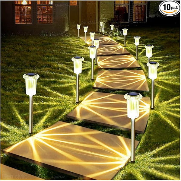 DenicMic Solar Lights Outdoor 15 Pack Waterproof 3000K Warm White LED Stainless Steel Stake Outside Lights for Yard | Lumora