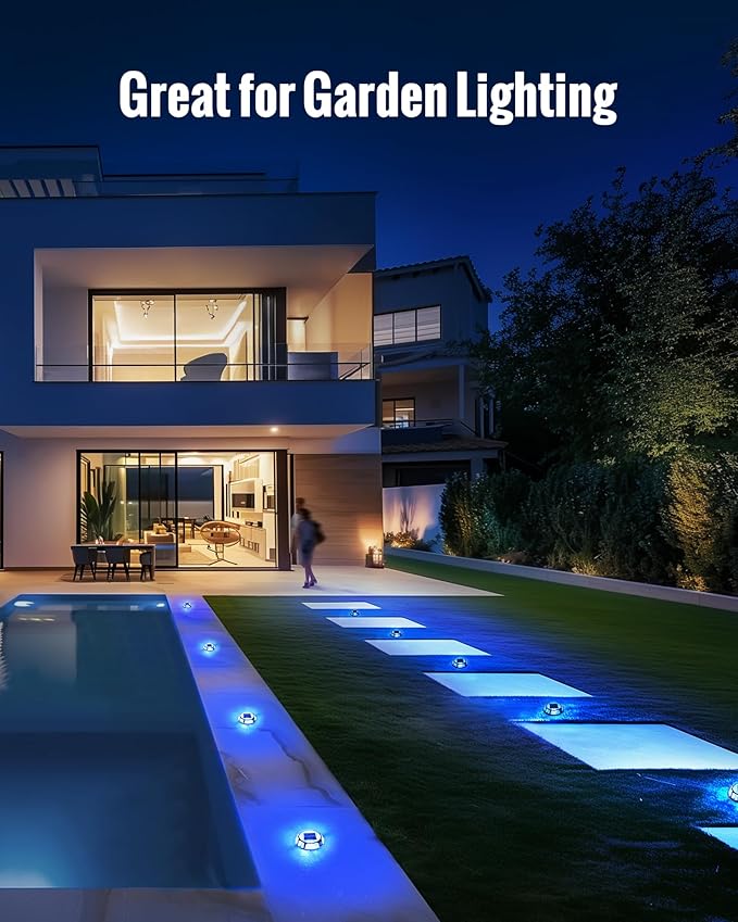 Solar Driveway Lights Dock Lights Waterproof 4 Pack, 2 Colors in 1, LED Solar Deck Lights for Outside, Solar Powered Ground Lights for Warning Driveway Stair Step Pathway(Blue & White)