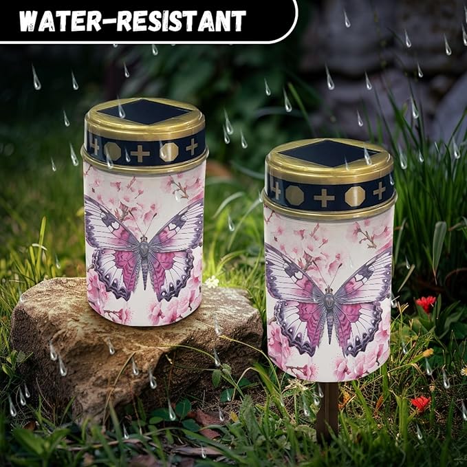 Pink Butterfly Solar Butterfly Lights Outdoor Solar Garden Lights Waterproof Solar Pathway Lights for Outside Yard Patio Flameless LED Lantern,Wall Light Auto On/Off