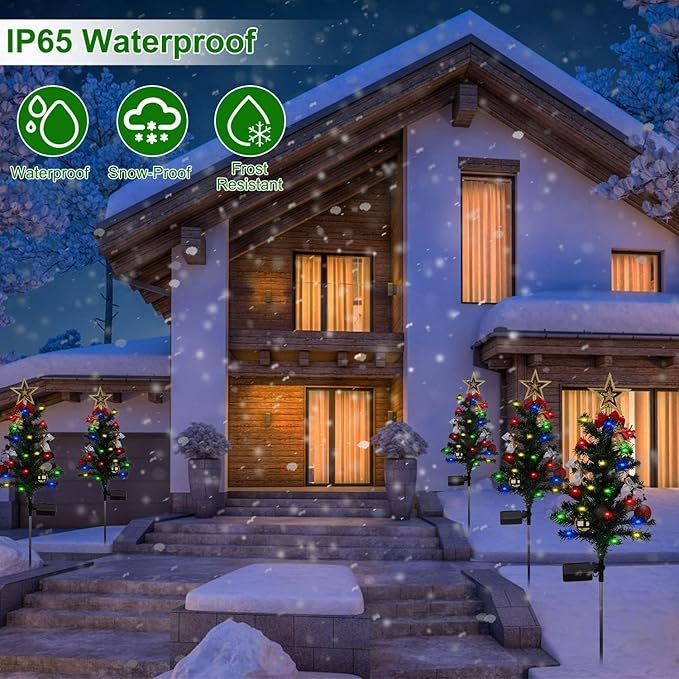 4 Pack Solar Christmas Decorations Tree Lights, Upgraded Outdoor Solar Stake Decorative Lights Xmas Tree W/20 LED-RGB Lights, IP65 Waterproof, Dual Lighting Modes,for Garden Pathway Lawn Patio