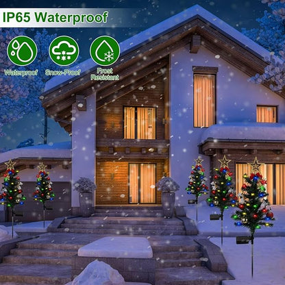 4 Pack Solar Christmas Decorations Tree Lights, Upgraded Outdoor Solar Stake Decorative Lights Xmas Tree W/20 LED-RGB Lights, IP65 Waterproof, Dual Lighting Modes,for Garden Pathway Lawn Patio