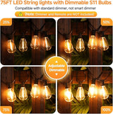 150FT(2x75FT) LED Outdoor String Lights S11 Dimmable Patio Light, with 44+3 Waterproof Shatterproof Edison 2700K | Lumora