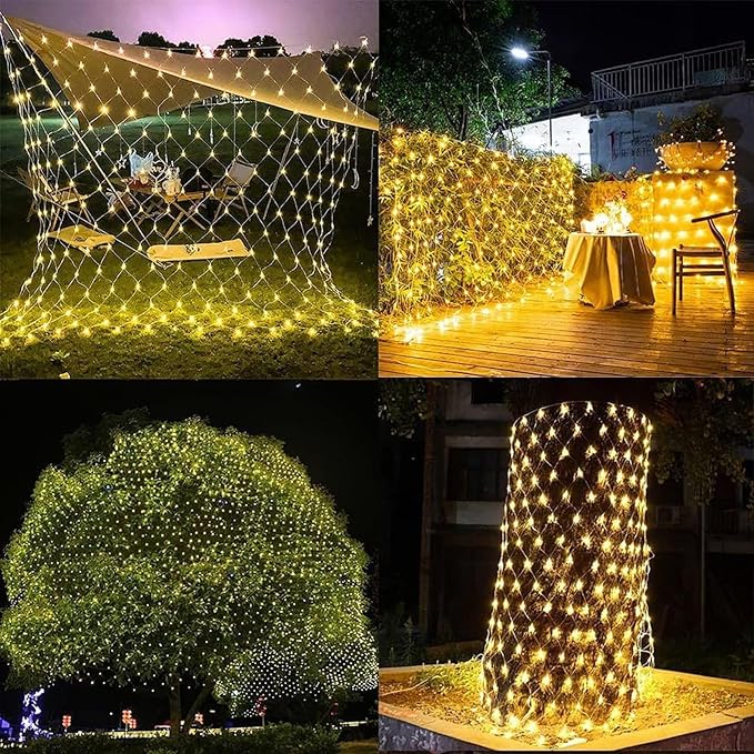 2 PACK Battery Operated Net String Lights 4.9x3.9Ft 100LED-Light 8 Modes Mesh Waterproof Wide Angle LED Curtain Lights for Christmas Xmas Garden Yard Party Wedding and Holiday Decor( Warm White)
