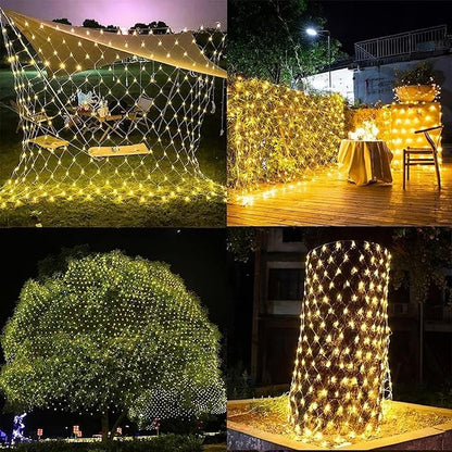 2 PACK Battery Operated Net String Lights 4.9x3.9Ft 100LED-Light 8 Modes Mesh Waterproof Wide Angle LED Curtain Lights for Christmas Xmas Garden Yard Party Wedding and Holiday Decor( Warm White)