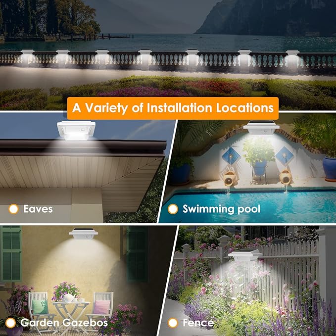 UniqueFire Outdoor Solar Fence Lights - 40 LED Outdoor Security Lights for Eaves, Garden, Landscape & Walkway (2PCS, Cool White, Waterproof)