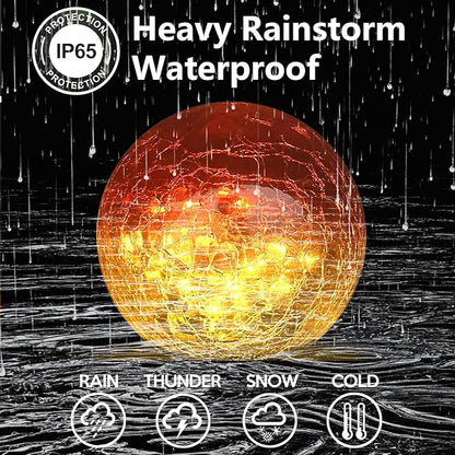 2 Pack 60LED Solar Globe Lights Outdoor Waterproof 4.7in Cracked Glass Solar Balls Lights for Outside Yard Pathway Patio Lawn Landscape Decor Ground for Christmas Holiday Decor w/ Box (Gradient Red)