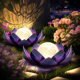 Huaxu Solar Lights for Outdoor Decor, Purple Lotus Flower Light, Waterproof LED Crackle Globe Glass Lamp for | Lumora