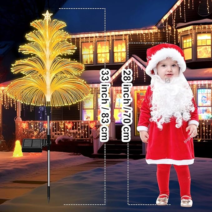 Solar Christmas Decorations Trees Lights Outdoor Waterproof Solar Christmas Tree Jellyfish Lights 5 Layer Optical Fiber 7 Color Changing for Pathway Lawn Patio Outside Decorative, 3PCS