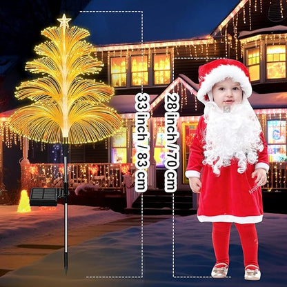 Solar Christmas Decorations Trees Lights Outdoor Waterproof Solar Christmas Tree Jellyfish Lights 5 Layer Optical Fiber 7 Color Changing for Pathway Lawn Patio Outside Decorative, 3PCS