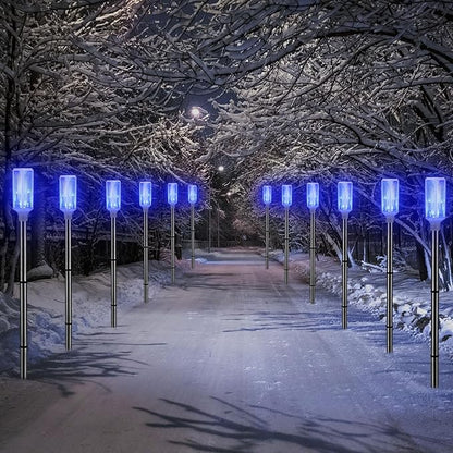 Macarrie 4 Pcs Solar Powered Driveway Markers Reflective Lights Driveway Reflectors on Poles for Snow Road Outdoor Yard Entrance (Blue)