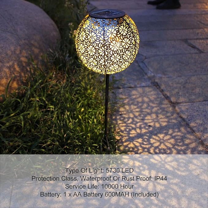 JEOZBM Solar Pathway Lights Decorative, Outdoor LED Solar Powered Landscape Lights, Metal Hollow Design Garden Lights for Lawn Patio Backyard