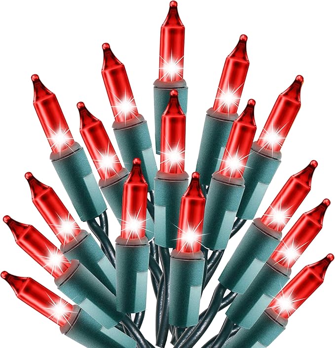 Holiday Essence Red Christmas Lights Green Wire 20.6 Feet Long String Lights Set for Outdoor & Indoor Décor Valentines Day, Wedding, Christmas Trees Lighting Decorations, UL Certified
