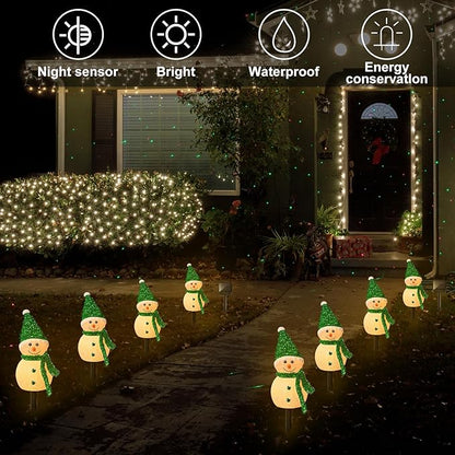 4 Pcs Solar Christmas Snowman Outdoor Decorations LED Stake Lights Solar Snowman Santa Waterproof Walkway Landscape Lights for Pathway, Winter Yard, Garden Decor(Green)