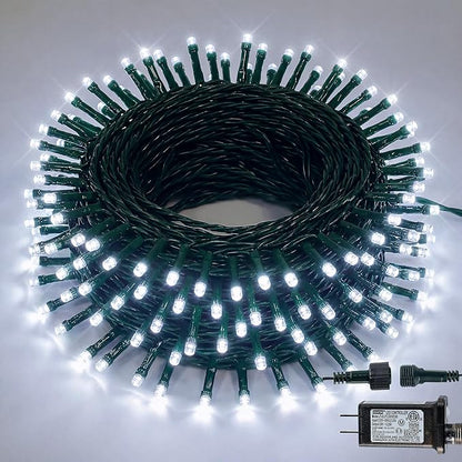 Hopolon String Lights Indoor Outdoor, 33 FT 100 LED Connectable Green Wire Twinkle Fairy Lights, Plug in Christmas Light Waterproof for Wedding Party Patio Spring Decor (Cool White)