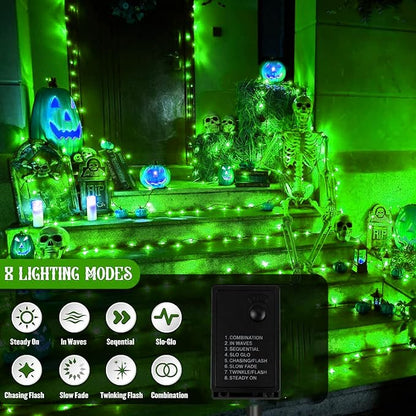 Christmas Decorations Outdoor 33ft 100LED Green String Lights, 8 Lighting Modes, Waterproof Fairy Lights for Christmas Party, Patio, Yard, Christmas Connectable up to 6 Sets（Black Wire-Green）.
