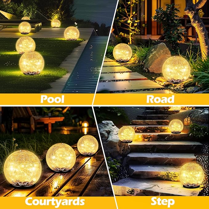 Coroor Garden Solar Ball Lights Outdoor Waterproof, 80 LED Cracked Glass Globe Solar Power Ground Lights for Path | Lumora