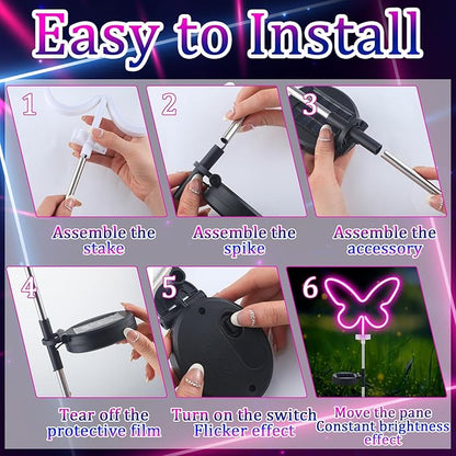 2 Pcs Butterfly Solar Lights Outdoor Decor Butterfly Neon Lights Yard Solar Lights for Outside Waterproof Decorations with Stake for Garden Patio Yard Pathway Decoration Gardening Gifts