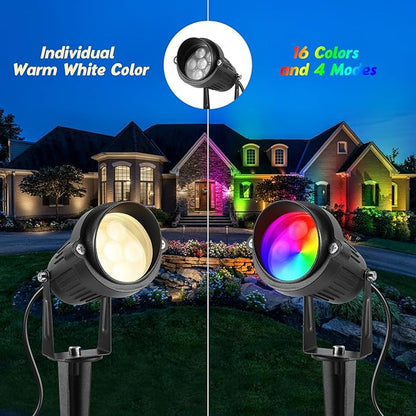 Junview Christmas RGB Color Changing Low Voltage Landscape Lights LED Landscape Lighting Remote Control Outdoor Spotlight Waterproof Yard Garden Pathway Christmas Decoration with Connectors (12)