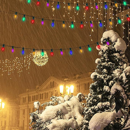 C9 LED Multicolor Christmas Lights, 25Ft Vintage String Lights with 26 Ceramic Colorful LED Bulbs, Connectable for Patio Garden Holiday Home Decor