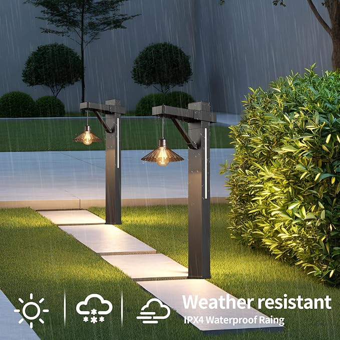 Outdoor Solar Pathway Lights 2 Pack,COB E26+Side LED Glow Auto On/Off Waterproof IPX4,Stake or Surface Mount for Patio Driveway Yard Garden Path