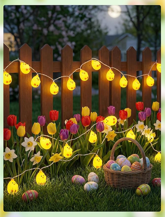 GOOTHY 8.5Ft LED Yellow Chick String Lights Plug in, 10 Cute LED Spring Chicken String Lights for Indoor Outdoor Easter Decorations, Easter Party Garland Spring Holiday Home Garden Patio Décor