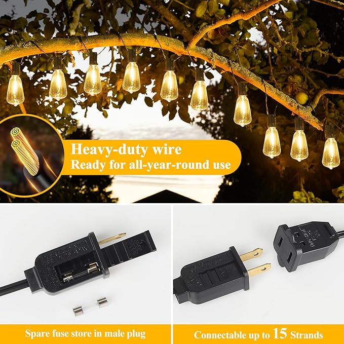 Brightever 100FT ST38 Outdoor String Lights with 60FT S14 LED String Lights