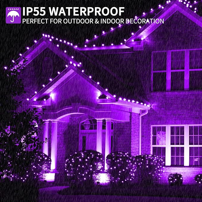 105FT 300LEDs Christmas Lights Outdoor Indoor 8 Modes for Christmas Tree Party Decoration, 100% UL Listed (Purple | Lumora