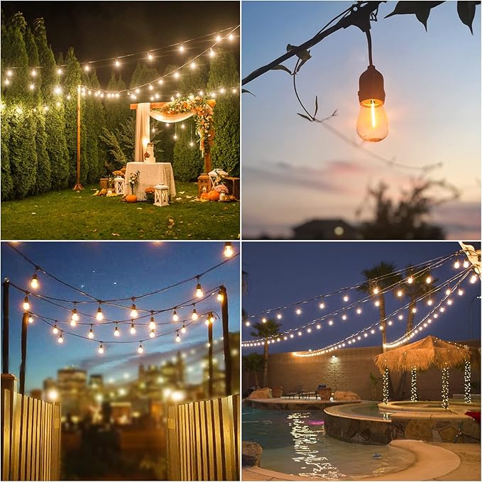 ZJOJO Solar String Lights Outdoor Waterproof 100FT,Solar Lights Outdoor with 30+2 Shatterproof Bulbs IP65, Patio Lights Solar Powered &USB Port, LED String SolarLights for Outside Decor