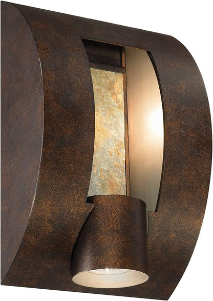 Franklin Iron Works Modern Industrial Outdoor Wall Light ADA Compliant Fixture Brown Bronze 12" Framed Slate Downlight for Exterior House Porch Patio Outside Deck Garage Yard Front Door Garden Home