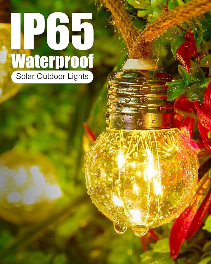 Brightown Solar String Lights Outdoor, 30Ft Vintage Hemp Rope Solar Patio Lights with 15 Shatterproof Bulbs, 8 | Lumora