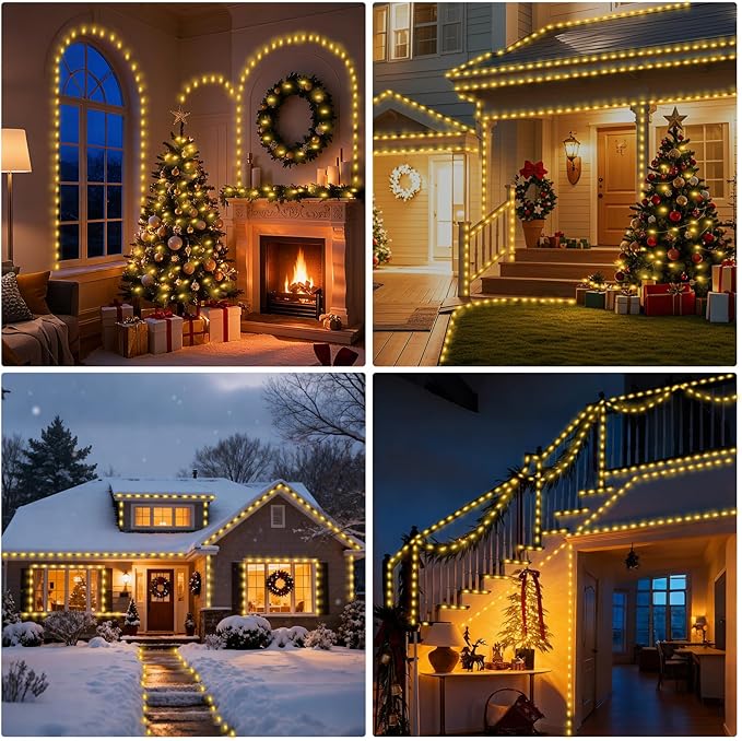 328FT 1000LED Christmas Lights Outdoor, Outdoor Transparent Wire Christmas Tree Lights with 8 Modes Waterproof, Plug in String Light for Outside Indoor Xmas Tree House Holiday Wedding Party Decor