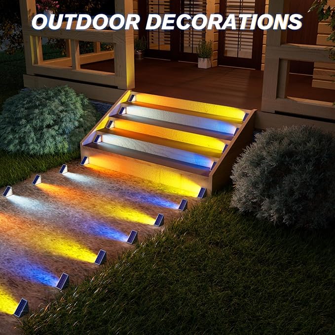 VOLISUN Solar Stair Lights 8 Pack, 7 Fixed Colors, Solar Step Lights Outdoor Waterproof IP67, LED Outdoor Step | Lumora