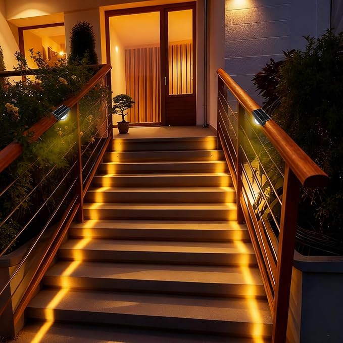 2 Packs Solar Step Lights Outdoor Waterproof, Solar Fence Lights RGB Color Changing, Outdoor Stairs Light for Garden, Patio,Garden,Poolside,Fence,Wall