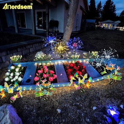 Anordsem Solar Garden Lights Outdoor: 8 Removable Optical Fiber Butterflies 2 Pack - Waterproof Fun Animal Decoration for Yard Patio Path - Gardening Gifts for Garden Lovers Over 30
