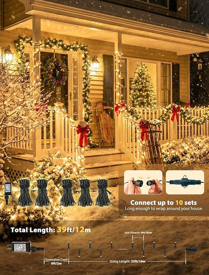 Hopolon String Lights Indoor Outdoor, 33 FT 100 LED Connectable Green Wire Twinkle Fairy Lights, Plug in Christmas Light Waterproof for Wedding Party Patio Spring Decor (Warm White with Remote)