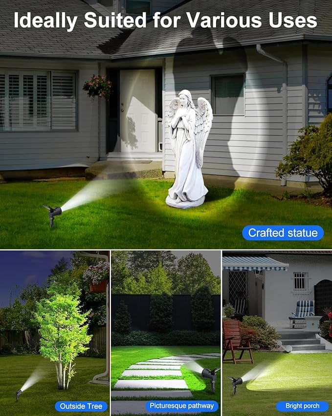Solar Powered Spotlights Outdoor Waterproof Sunset Spot LED Lamp Ultra Bright for Tree, Flag, Lawn, Statue, Pool, Garden, House, Wall, Yard, Path Outdoor Landscape Uplighting 4 Pack Cool White