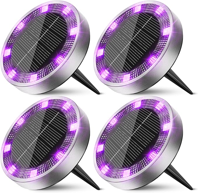 Peasur Solar Ground Lights Outdoor, 4 Pack Flat Solar Powered Disc Lights, IP68 Waterproof, Anti-Rust, Landscape | Lumora