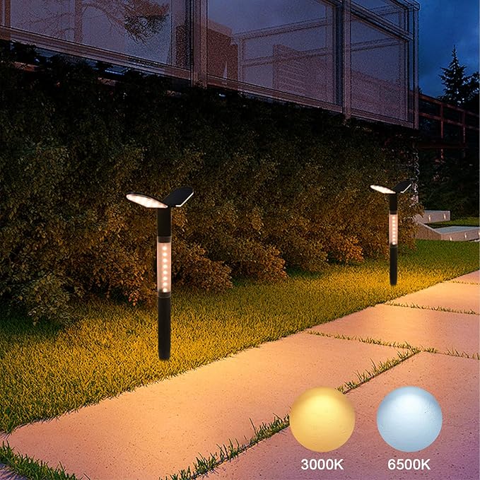 Outdoor Solar Pathway Lights, Warm White and Cool White, Landscape Lighting with Stakes, 2Pack