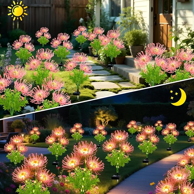 Solar Garden Flower Lights Outdoor, 4 Pack Pink Spider Lily Solar Lights with Glowing Stems, IP65 Waterproof LED Yard Decor for Patio Lawn Pathway, Mother's Day Valentine Gifts for Women Mom Grandma