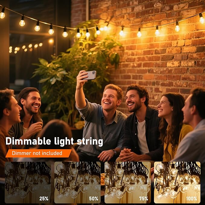 100Ft Chirstmas LED G40 Globe Outdoor String Lights Waterproof Patio Lights with 52 Shatterproof Warm White Bulbs | Lumora