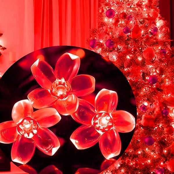 100 LED Red Cherry Blossom Flowrer String Lights, 33 FT Plug in Fairy Floral Lamp with 8 Modes, Flexible Clear Wire | Lumora