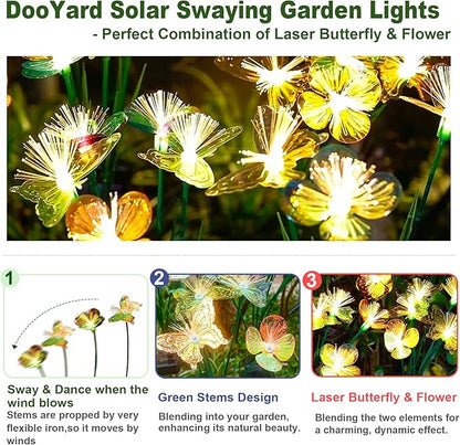 Solar Butterfly&Flower Garden Lights - Outdoor Light for Yard Decoration, Larger Solar Panel, Waterproof LED Garden Lights for Pathway&Holiday Decor(2pack)