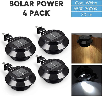 Yescom Solar Gutter Light Outdoor Waterproof 3 LED Deck Fence Lights with Bracket Wall Garden Stair Step Yard Black 4Pcs