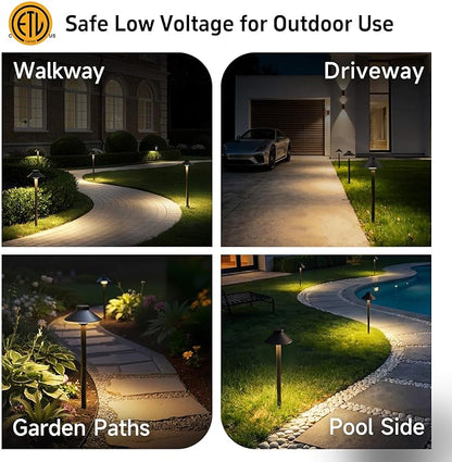 Gardenreet Brass Low Voltage Path Lights - 12V Landscaping Pathway Light IP65 Waterproof, Wired Walkway Lighting Outdoor, LED Antique Bronze for Lawn Backyard with 3W 5000K Daylight G4 Bulb (8 Pack)